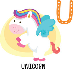 Illustration Isolated Animal Alphabet Letter U-Unicorn