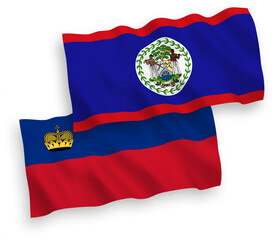 Flags of Liechtenstein and Belize on a white background