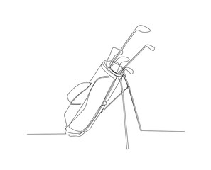 Continuous line drawing of golf bag full of clubs, golfer sport equipment vector Illustration. Single one line art of golf bag.