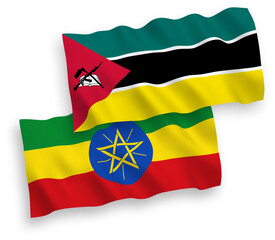 Flags of Republic of Mozambique and Ethiopia on a white background