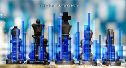 Chess game on stock market chess or forex trading chart for financial investment ideas. Economic Trends for Digital Business Marketing Strategy Analysis