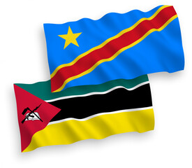 Flags of Republic of Mozambique and Democratic Republic of the Congo on a white background