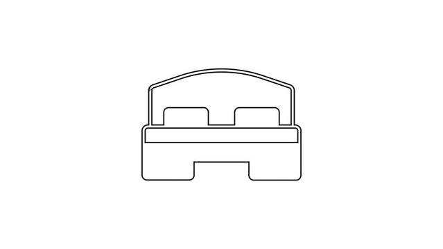 Black line Hotel room bed icon isolated on white background. 4K Video motion graphic animation