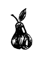 Pear drawing isolated. Back hand-drawn fruit icon. Stencil style illustration of pear symbol for organic food logo, juice label design, vegetarian sign, fruity packaging. Vector fruit-sugar insignia.