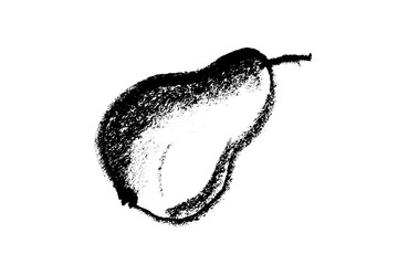 Pear drawing isolated. Back hand-drawn fruit icon. Stencil style illustration of pear symbol for organic food logo, juice label design, vegetarian sign, fruity packaging. Vector fruit-sugar insignia.