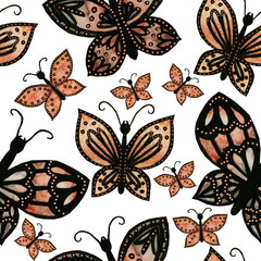 Vintage butterfly pattern watercolor on white background