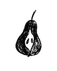 Pear drawing isolated. Back hand-drawn fruit icon. Stencil style illustration of pear symbol for organic food logo, juice label design, vegetarian sign, fruity packaging. Vector fruit-sugar insignia.