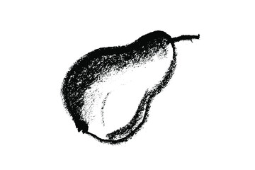 Pear drawing isolated. Back hand-drawn fruit icon. Stencil style illustration of pear symbol for organic food logo, juice label design, vegetarian sign, fruity packaging. Vector fruit-sugar insignia.