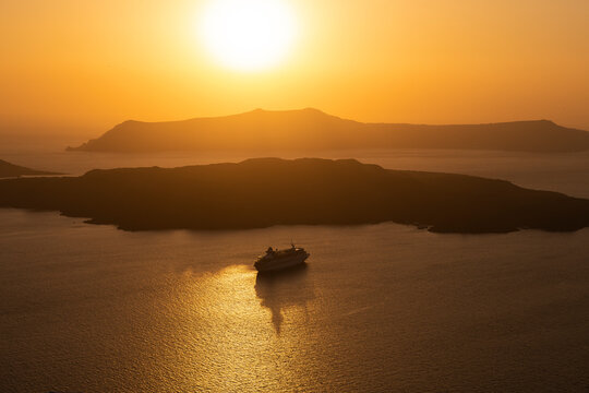 Santorini volcano ata sunset