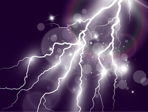 Vector image of realistic lightning. Flash of thunder 