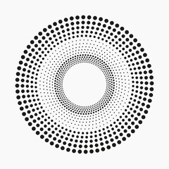 Halftone design element. Abstract background. Dotted round logo. Halftone swirl object. Halftone dots circle texture, pattern, object. Vector art illustration.