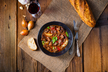 classic beef goulash with peppers and onions