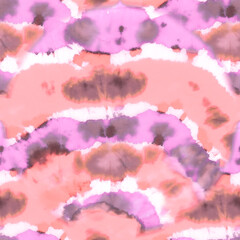 Obraz premium Seamless Pink Graphic Bright Background. Repeated Tie Dye Artwork Painting. Seamless Pink Dyed Purple Tie Dye Paper Shirt. Repeated Pink Color Colorful Tie Dye Banner Textile.