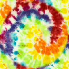 Colorful Tie Dye Seamless Artistic Spiral . Repeated Spiral Tie