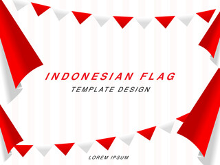 Fototapeta na wymiar Indonesian flag template design with red white gradient color concept. Republic of Indonesian independence day. Republic of Indonesian anniversary. 17 August of social media banner template design. 