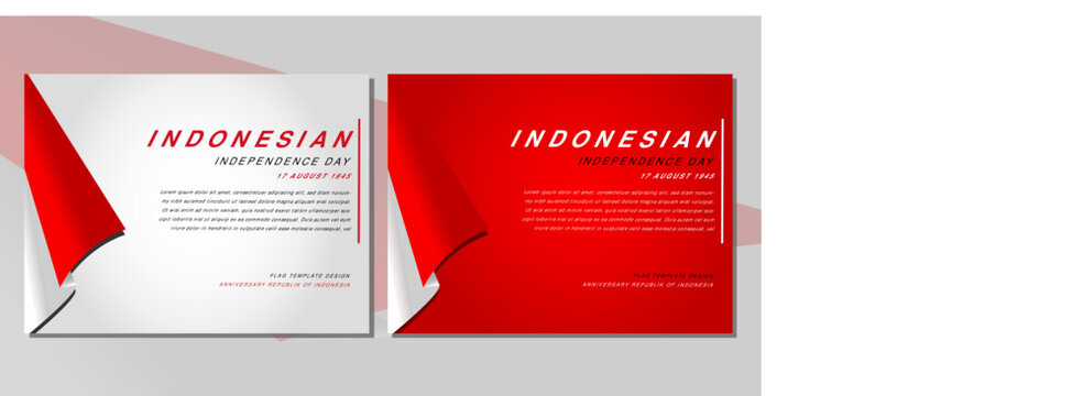 Indonesian flag template design with red white gradient color concept. Republic of Indonesian independence day. Republic of Indonesian anniversary. 17 August of social media banner template design.	
