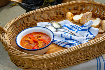 Kettle goulash is prepared over an open fire!