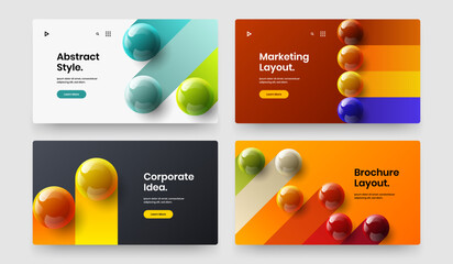 Geometric company cover vector design concept set. Isolated 3D balls site illustration collection.