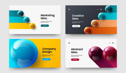 Geometric realistic spheres website screen template collection. Original catalog cover vector design illustration composition.