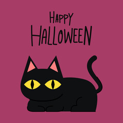 Black cat banner. Black kitten. Funny Cute kawaii cartoon baby character. Happy Halloween. Flat design. White background. Vector