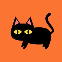 Black cat banner. Black kitten. Funny Cute kawaii cartoon baby character. Happy Halloween. Flat design. White background. Vector