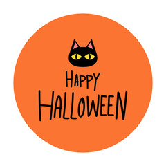 Black cat banner. Black kitten. Funny Cute kawaii cartoon baby character. Happy Halloween. Flat design. White background. Vector