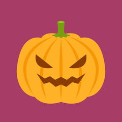 Happy halloween greeting card with cute pumpkin. Holidays cartoon character. cartoon vector.