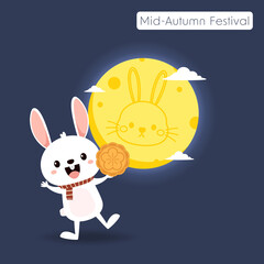 Chinese Mid autumn festival vector design with Mid Autumn Festival in chinese caption. Cute rabbit.