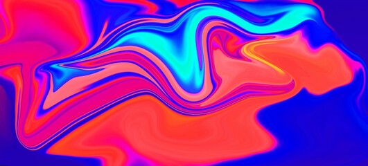 Hand Painted Background With Mixed Liquid Red Blue Paints. Abstract Fluid Acrylic Painting. Marbled Colorful Abstract Background. Liquid Marble Pattern.
