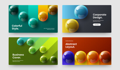 Modern 3D balls brochure illustration set. Vivid book cover vector design layout bundle.