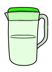 Water jug, green lid with white background