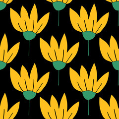 square vector seamless pattern - flower in hippie style.1970 good vibes.Funky and groovy 1970 daisy flower.Funky 1960 psychedelic ornament with floral.Kidcore kawaii wallpaper and fabric.Floral naive	