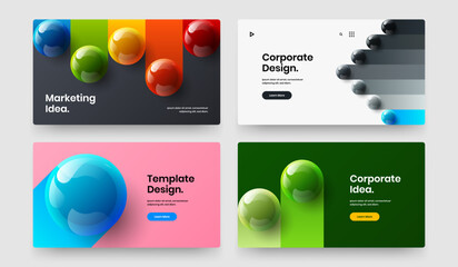 Modern landing page vector design illustration bundle. Geometric realistic spheres company identity layout collection.