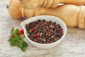 Peppercorn mix heap in the bowl