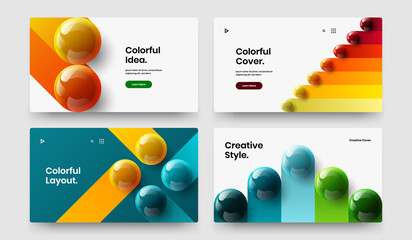 Colorful annual report design vector template composition. Abstract 3D balls web banner illustration bundle.