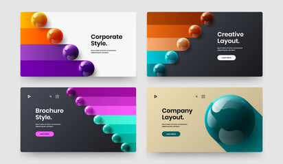Isolated brochure design vector concept collection. Geometric realistic spheres front page layout composition.