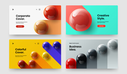 Minimalistic realistic balls brochure template bundle. Creative site screen vector design illustration collection.