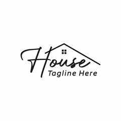 line art letter text house logo design
