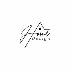 line art letter text home logo design