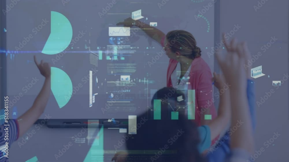 Poster Animation of data processing over diverse schoolchildren learning with teacher