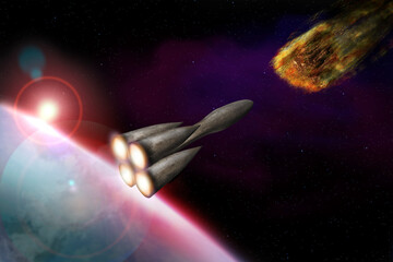 Rakete gegen Asteroiden - obrazy, fototapety, plakaty