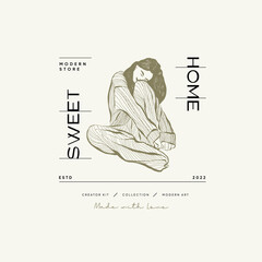 Hand drawn fashion woman logo template