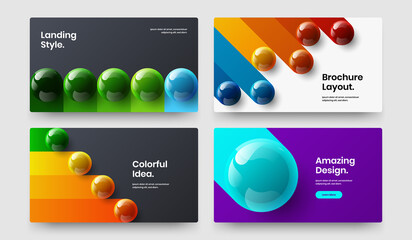 Colorful pamphlet vector design template set. Simple 3D balls web banner concept composition.