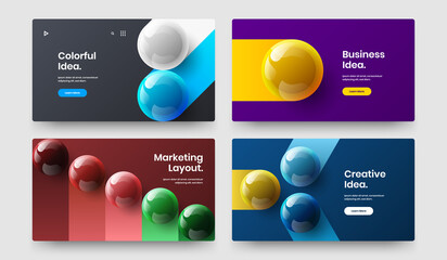 Original 3D balls corporate brochure concept composition. Abstract flyer design vector illustration set.
