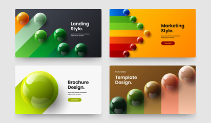 Multicolored 3D spheres site concept set. Isolated front page vector design layout bundle.
