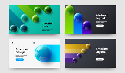 Fresh realistic spheres banner illustration set. Unique postcard design vector concept bundle.