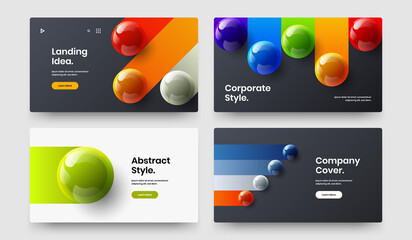 Simple cover vector design concept set. Abstract realistic balls corporate brochure template composition.