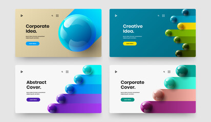 Clean 3D spheres cover layout bundle. Minimalistic poster design vector concept composition.