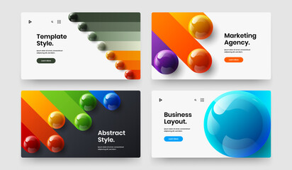 Abstract placard design vector concept collection. Trendy 3D spheres company cover template set.