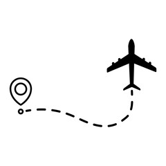 Airplane line dotted path. Plane flight route with start point and dotted line trace. Travel and tourism concept. Vector illustration isolated on white background.